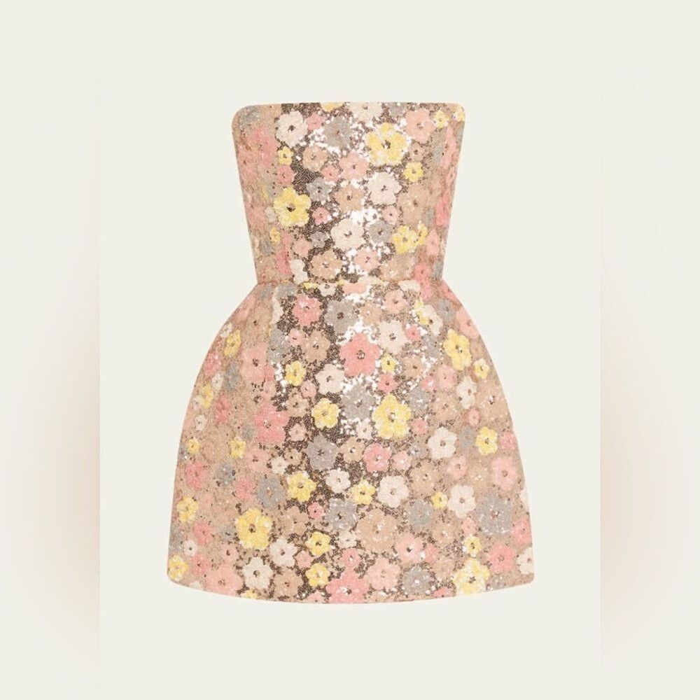 NWOT BRONX AND BANCO Maraya Strapless Floral Sequin Fit & Flare Mini Dress,  M